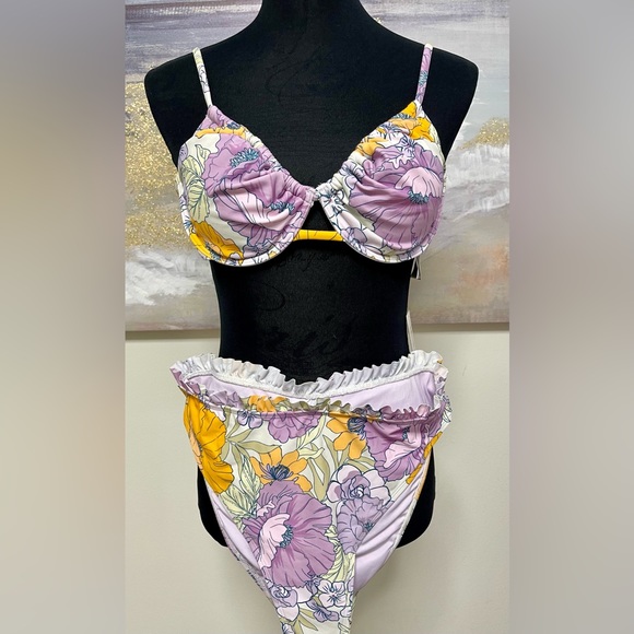CUPSHE Suit, bikini, Purple/orange flower design, Size L - Picture 2 of 11